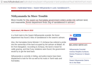media reports illegal sandalwood in ashram