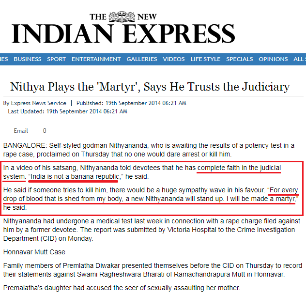 Nithya Plays the 'Martyr', Says He Trusts the Judiciary - The New Indian Express