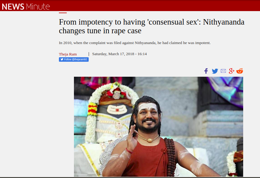 17 Mar 2018_From impotency to having consensual sex - Nithyananda changes tune in rape case