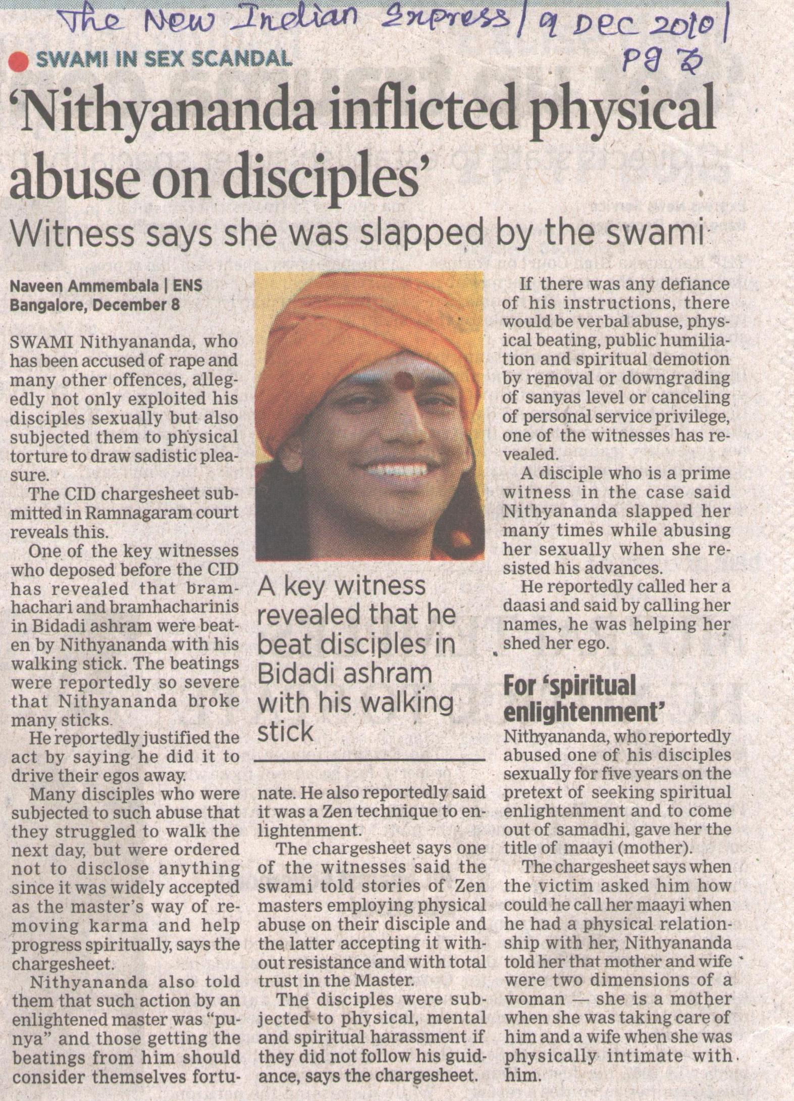 9 Dec 2010_Nithyananda inflicted physical abuse on disciples