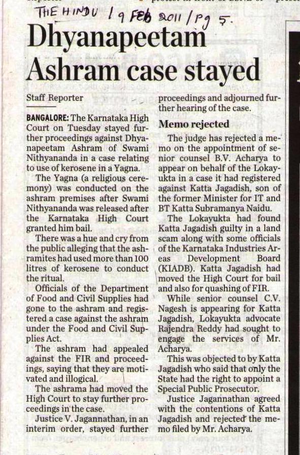 The Hindu_09 Feb 2011_Pg 5_Dhyanapeetam Ashram case stayed_Bangalore (1)