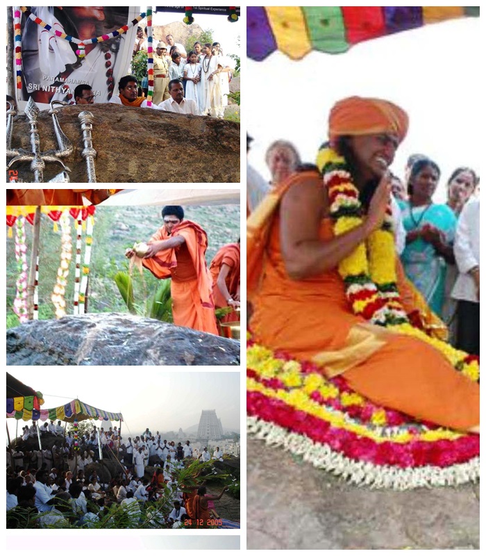 1 Jun 2007 – Bramacharis and Devotees offer puja to The Sadashiva Shila – the enlightenment rock – worshipped as a living deity at Pavazha Kundru on the enlightenment experience anniversary Day. An Annual ritual. 